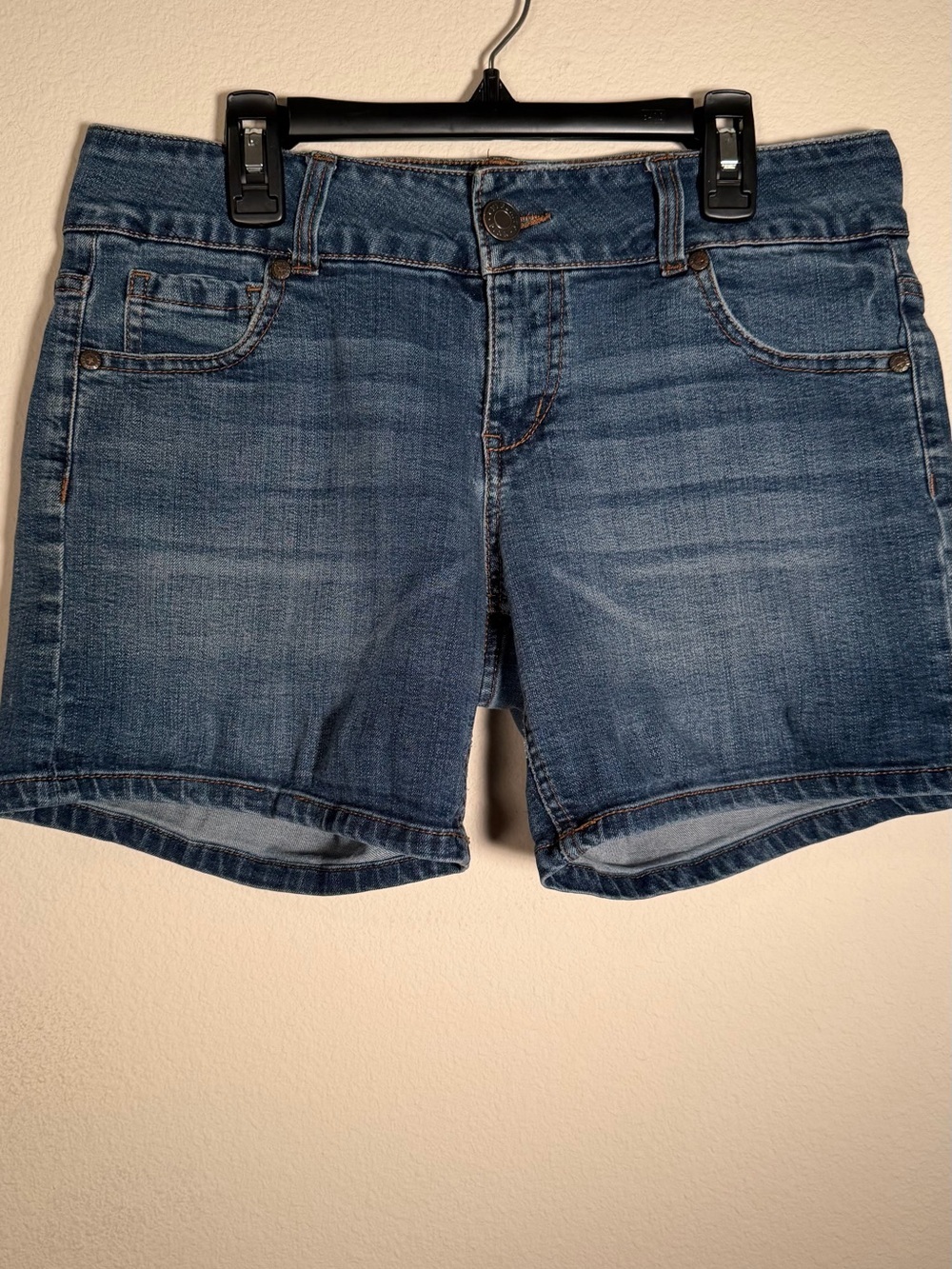 Celebrity Pink Denim Shorts Blue Distressed Copper Stitching - Picture 3 of 11